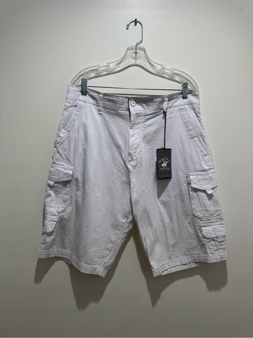 Beverly Hills Polo Club Cargo Shorts Men’s 36 White Relaxed Straight NWT Stretch